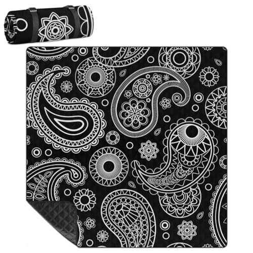 Shimoshe Extra Large Picnic Blankets 79”x 79”, Ethnic Tribe Paisley Floral Waterproof Foldable Picnic Mat with Straps Portable Beach Blanket for Camping Park Grass Beach Indoor