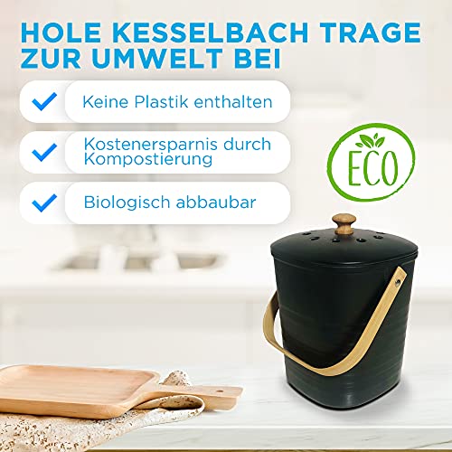 KESSELBACH ® Komposteimer mit Deckel Schwarz - Geruchsdicht durch Aktivkohlefilter - Biomülleimer Küche - Premium aus echtem Bambusfaser - Küchenabfalleimer für Biomüll - Kompostbehälter Elegant - Image 8