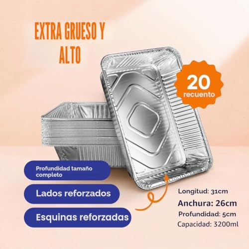 Miniatura 4 de Latern 20 Piezas Bandejas Para Hornear De Papel De Aluminio, 31 X 26 X 5cm Bandejas Desechables Para Asar Apto Para Horno Y Congelador Cocinar Hornear Sartenes Para Asar Para Servir Comida En Fiestas