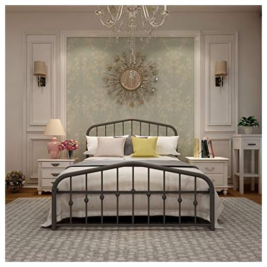 Metal Bed Frame Full Size Platform No Box Spring Needed with Vintage Headboard and Footboard Premium Steel Slat Support Mattress Foundation Black