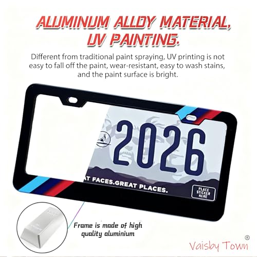 Image of License Plate Frames Cover Compatible with BMW Exterior Accessories | Standard Tricolour(Blue red Gradient) Aluminum Frame, Front and Rear 2 pcs Pack