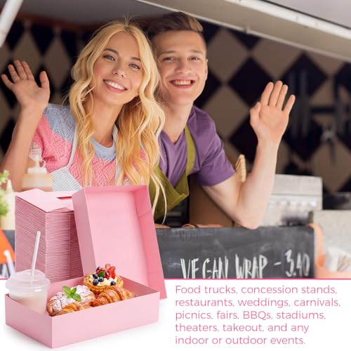 Image of Chinco 100 Pieces Paperboard Kraft Food Trays 4 Corner Pop up Food Tray Disposable Foldable Cardboard Movie Night Snack Party Container Box for Holding Drink at Stadiums or Theaters (Pink)