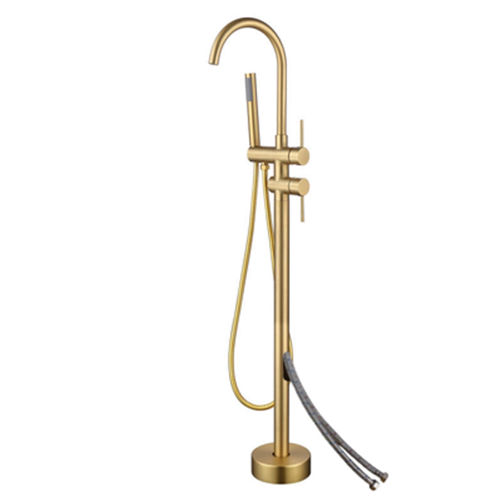 BiaoTeng Freestanding Taps for Bath Floor Mounted Brushed Gold, 360° Rotation Wall Connection hot and Cold Water Brass Floor Standing Bath Mixer Tap, Brushed Gold