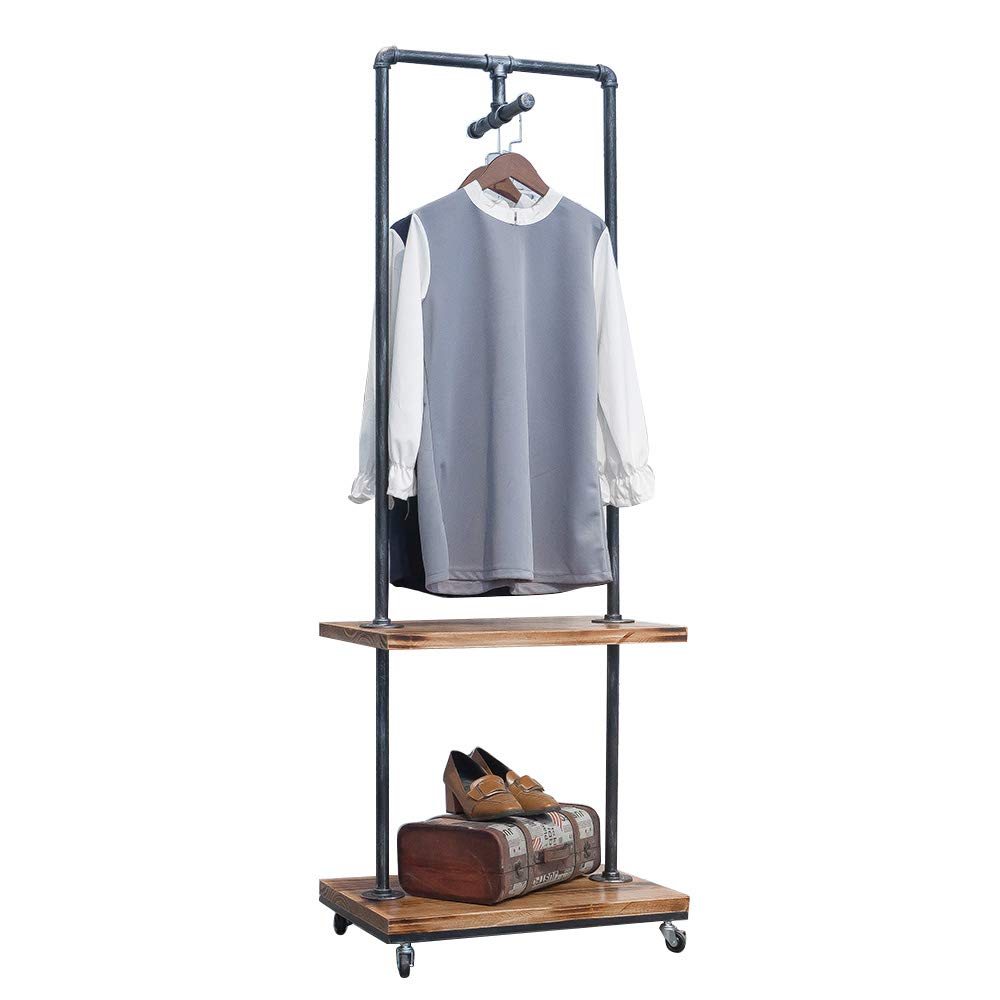 Buy GWH Industrial Pipe Retail Clothing Rack on Wheels,Vintage Wooden