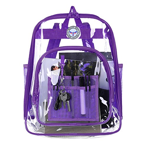 Bagail Clear Backpack Heavy Duty See Through Transparent Daypack Student School Bookbag(Purple)