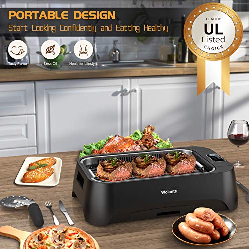 Smokeless indoor Grill 1500W Electric Grill Griddle, Wolante Interchangeable Non-stick BBQ Grill Griddle with Turbo Smoke Extractor Technology, 4D Trap Heat Technology ,Drip Tray& Removable Plate,Dishwasher-Safe - Thumbnail 7