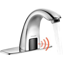 VEVOR Touchless Bathroom Sink Faucet, Automatic Motion Sensor Restroom Toilet Faucet with Hole Cover Plate, Battery Operated,Adjustable Temp for 9/16 in Pipe Commercial Lavatory,Chrome Plated Silver