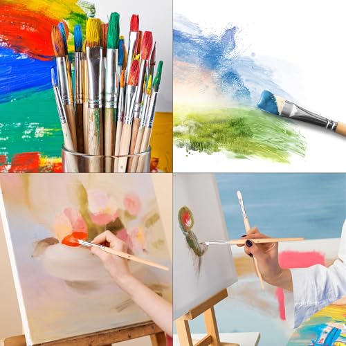 Image of Amazon Basics Multi-shaped Polyester Paint Brushes for Acrylic, Oil, Watercolor, Gouache, Fine Detailing, Face Painting, 24 Count Different Sizes, Wood Color
