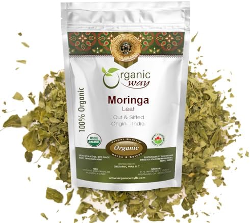 Organic Way Moringa/Drumstick Leaf Cut & Sifted (Moringa oleifera) | Herbal Tea – Organic & Kosher Certified | Vegan | Non GMO & Gluten Free | USDA Certified | Origin – India (1LBS / 16OZ)