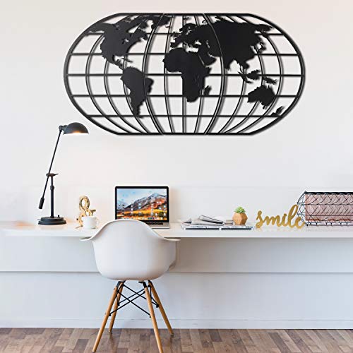 Carte du monde en métal pour habiller un grand mur de salon