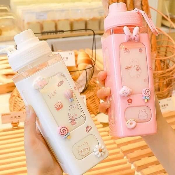 Miniatura 3 de ANSAIR Kawaii Bear - Botella de agua en colores pastel con adhesivo 3D de 23.7 fl oz, de plástico, para viaje, té, jugo, leche, portátil, bonita,