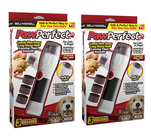 Bell+Howell PAWPERFECT Set of 2 Pet Nail Rotating File with 7000-14000 RPM's, Dog Nail Grinder Gentle and Painless Trimmer in 3 Modes with 3 Replacement Rollers for Dogs Cats Nail Kit As Seen On TV