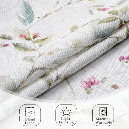 Image of Chyhomenyc Roman Cafe Curtains 24 Inch Length, Linen Blend Textured Small Half Window Curtain, Leaf Floral Printed Light Filtering Short Curtains for Kitchen Bathroom, 28Wx24L inches, 2 Panels