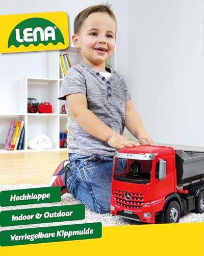 Lena 04610 - Worxx Muldenkipper Mercedes Benz Arocs, ca. 45 cm, Baustellen Spielfahrzeug für Kinder ab 3 Jahre, robuster Kipper LKW mit verriegelbarer Kippmulde und beweglicher Heckklappe