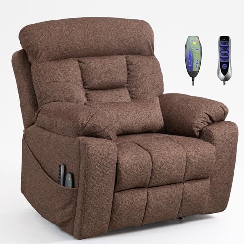 Image of 4 Motor Power Lift Recliner Chair for Elderly, 400LBS Big Man Oversized Lay Flat Recliner with Massage Heat, Zero Gravity Electric Lift Chair, Adjustable Headrest, 2 Cup Holders, Brown