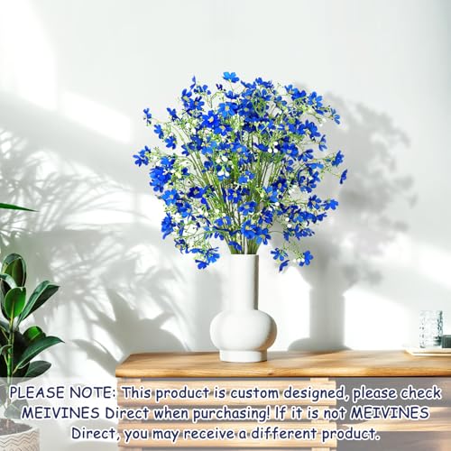 Artificial Flowers 8PCS Silk Flowers with Long Stems, Fake Flowers Bulk Fake Babys Breath, Royal Blue Flowers for Tall Vase Outdoor Garden Wedding Party Home Table Centerpiece (Blu image 3