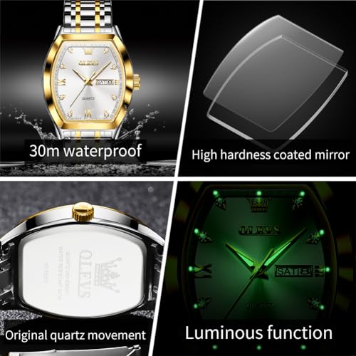 Image of OLEVS Men Watches Square Business Dress Diamond Analog Quartz Date Luxury Watch for Men Casual Stainless Steel Waterproof Luminous Wrist Watch