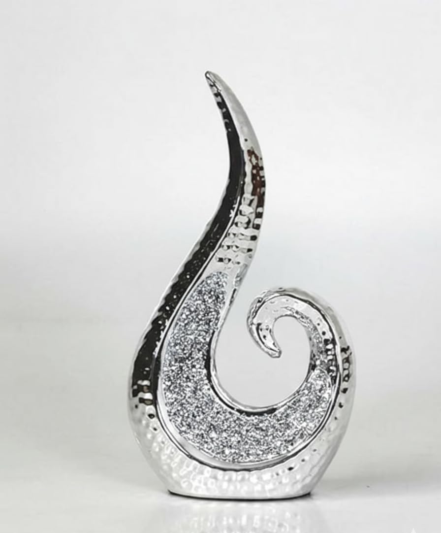 Bargain Brooz Silver Crushed Diamond Resin Swirl Textured Diamante Bling Decorative Sculpture Ornaments | Luxury Home Ornament(Bb-300)