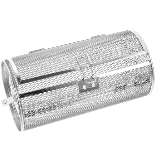 Tofficu Jaula para Asar Giratoria de Acero Inoxidable 12×23 Cm, Cesta para Parrilla de Horno Eléctrico, Resistente Oxidación, Adecuado para Asar Cacahuetes, Castañas y Verduras en