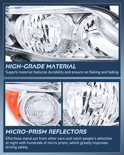Image of Nilight Headlight Assembly Compatible with 2009 2010 Toyota Corolla XLE /LE /Base Replacement Headlamp Chrome Housing Amber Reflector Driver and Passenger Side(Not fit S or XRS Trim)