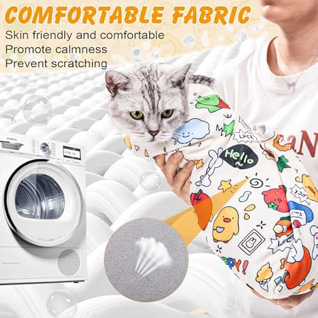 27.6 Cat Wrap for Cutting Nails, Self-Adhesive Cat Grooming Wrap Anti-Escape Cat Restraint for Nail Clipping Cat Swaddle Wrap Cat Wrapping Cloth for Pet Cleaning and Beauty (Within 15lbs)-gqrUJIPN