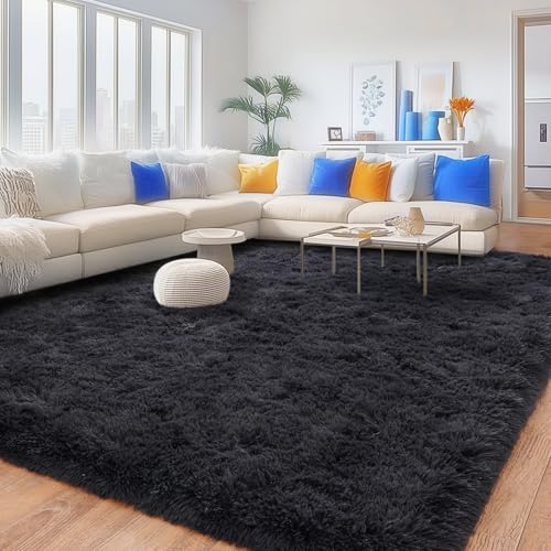 Rugs for Living Room 9x12, Soft Shaggy Modern Shag Area Rug for Bedroom, Upgrade Non-Slip Plush Fluffy Carpet for Kids Boys Girls Room Home Decor Aesthetic, Charcoal Gray