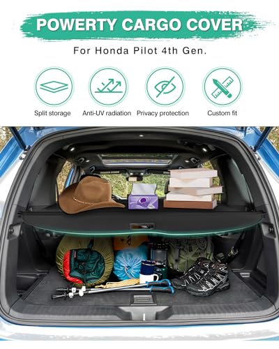 Image of Powerty Retractable Cargo Cover for 2023-2025 Honda Pilot, Canvas Trunk Cover Privacy Screen Rear Security Shade for Pilot Accessories