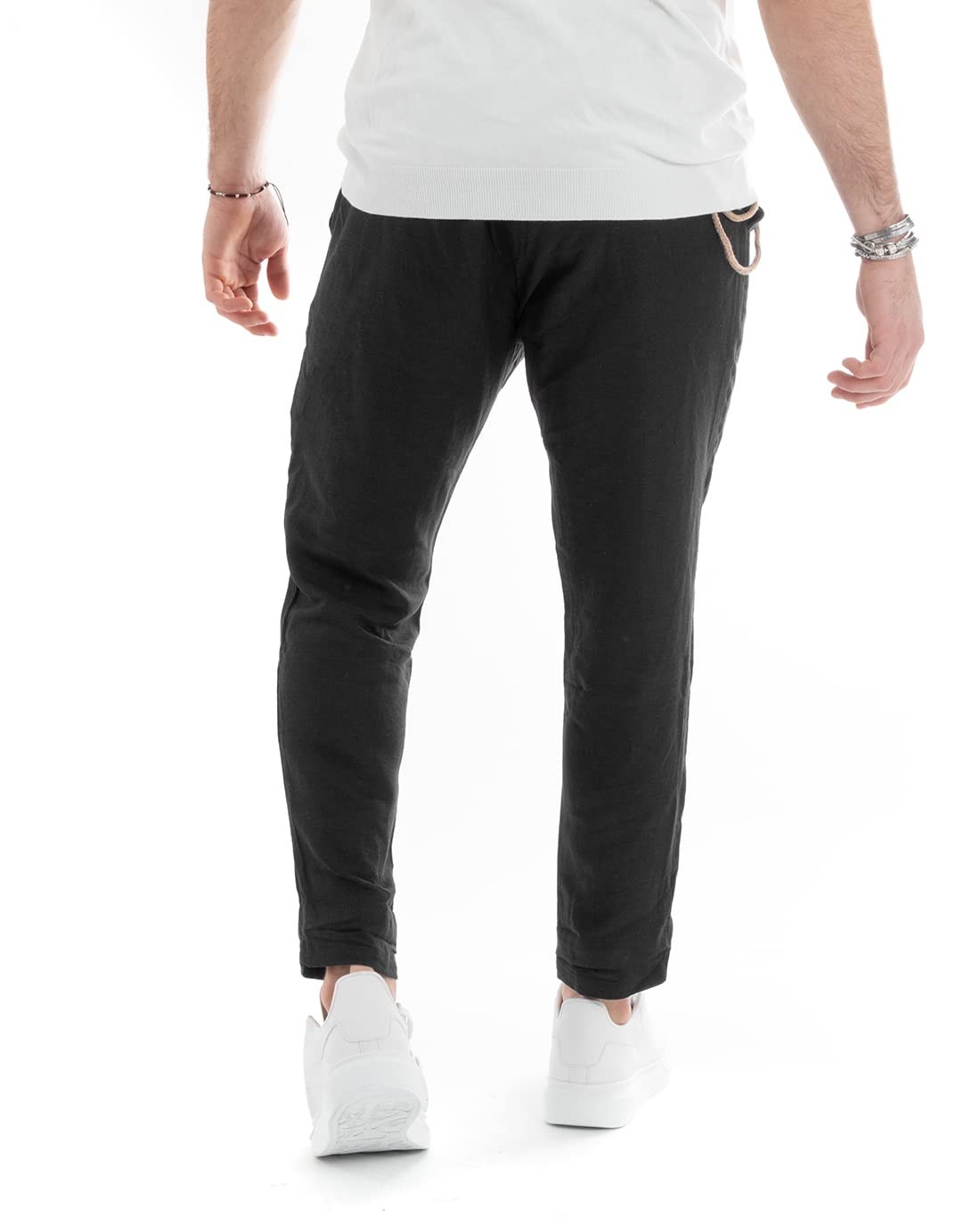 Outfit Uomo Abito Completo Lino Giacca Monopetto Pantalone Classico Tinta Unita Taschino a Pochette