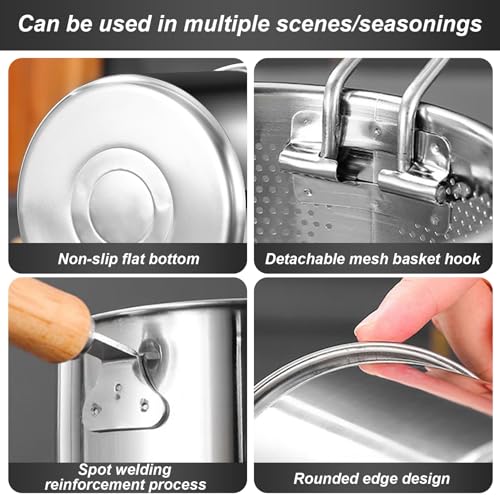 Frittierfiteus-Topf mit Korb und Zange gehandhabten Fritteuchsen-Edelstahl-Chip-Friteuse aus unbeschachten breiten Mund Nicht-Schlupf-Mehrzweck-Mini-Friteuse, Friteuse, Friteuse – Bild 5