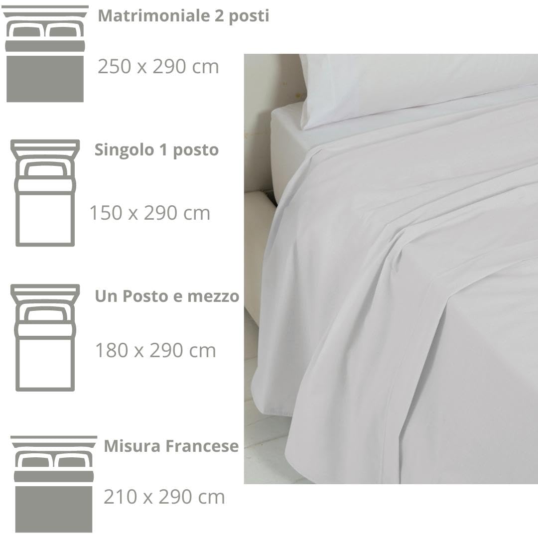 LARA MORADA - Lenzuolo Matrimoniale Sopra, 100% Cotone, Made In Italy, Tinta Unita, Per Letto Matrimoniale 2 Posti, 250X290 cm, Bianco