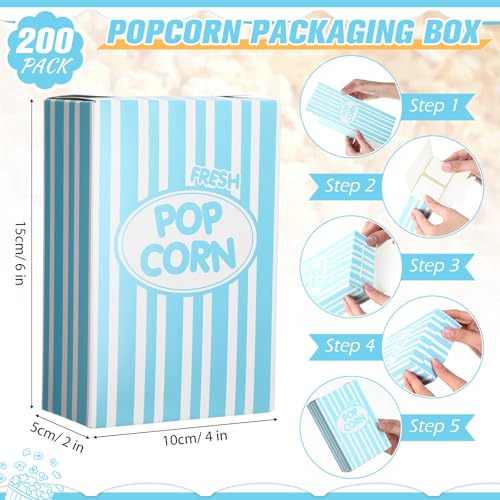Image of Xinnun 200 Pcs Paper Popcorn Boxes 1oz Oil-proof Disposable Striped Popcorn Boxes Container Leak Proof Paper Holders for Movie Night, Party, Birthday, Wedding (Light Blue)