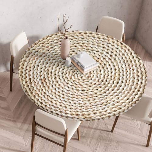 Odot Elastische Tischdecke Rund Jute-Effekt Ourdoor Tischdecke...