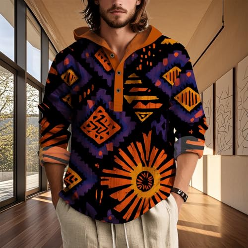 ZOCANIA Mens Hoodies Tribal Print Long Sleeve Henley Neck Sweatshrits Button Up Sweatshirt Vintage Ethnic Style Pullovers3