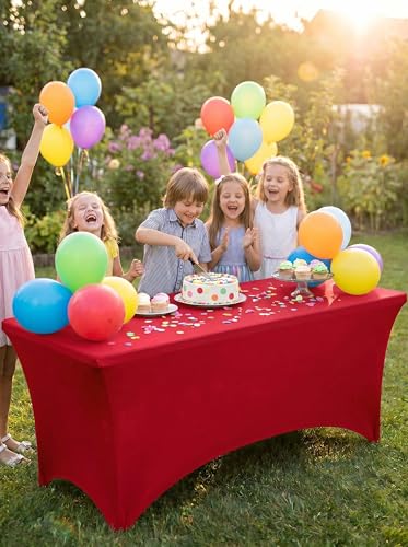 Image of Utopia Kitchen Spandex Tablecloth 2 Pack [4FT, Red] Tight, Fitted, Washable and Wrinkle Resistant Stretch Table Cloth Rectangle Cover for Trade Show, Weddings & Parties [48Lx30Wx30H Inch]