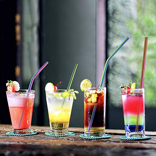 Image of Hiware 12-Pack Rainbow Metal Straws Reusable with Case - Stainless Steel Drinking Straws for 30oz and 20oz Tumblers Dishwasher Safe, 2 Brushes Included