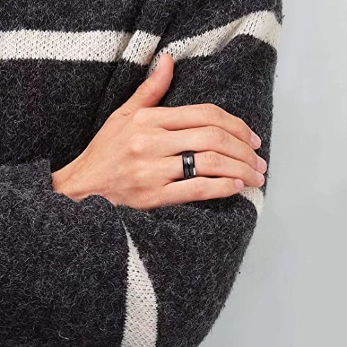 King Will OY-R016-13 Classic 8Mm Black Tungsten Carbide Wedding Band Ring Polished Finish Grooved Center Comfort Fit thumb #3