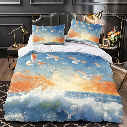 Parure de lit mouette 3D King 220x240 avec housse de couette et taies - 4