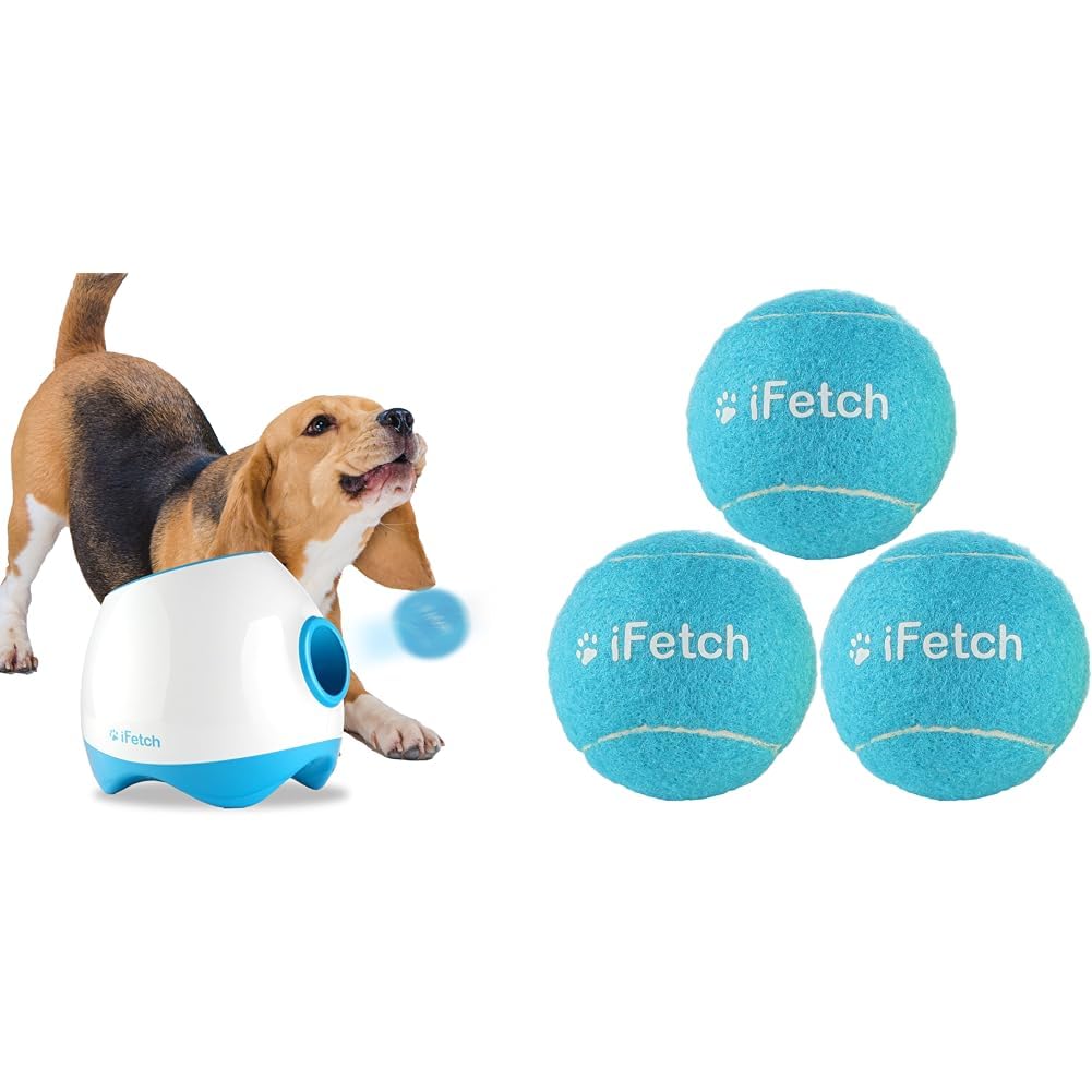 Ifetch Too Automatic Dog Ball Launcher Bundle For Medium To Large Dogs, Indoor/Outdoor Dog Toy Thrower, Includes 6 Standard Size Tennis Balls