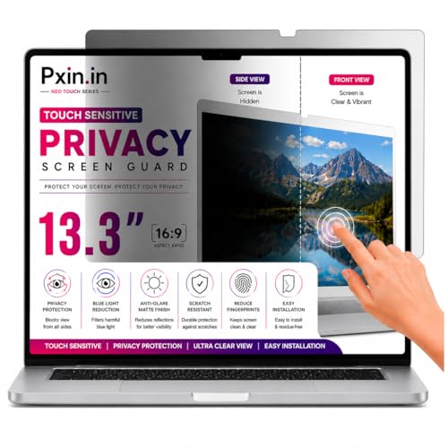 Image of Pxin Neo 13.3 Inch (16:9) | Touch Sensitive Privacy | Anti Blue | Anti Glare | UV (A /B /C) Block| OptiX & BLUVLIGHT Block Layer | Privacy Filter compatible with HP /Dell /Lenovo /Asus /Acer