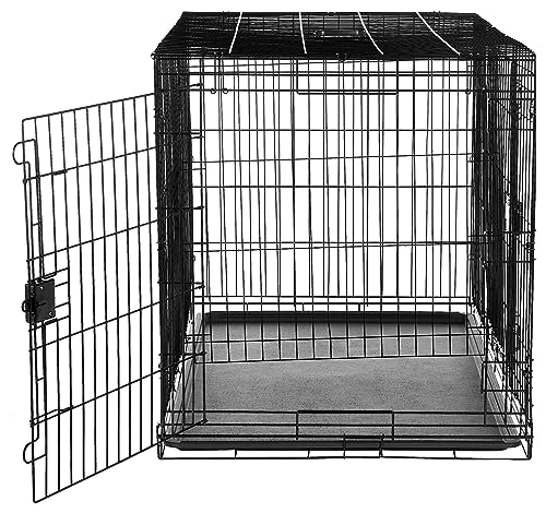 Image of Amazon Basics Portable Metal Wire Dog Crate for Large Dogs, Double Door with Removable Tray, Divider Panel, Easy to Assemble, 48 inch x 30 inch x 32.5 inch, Black