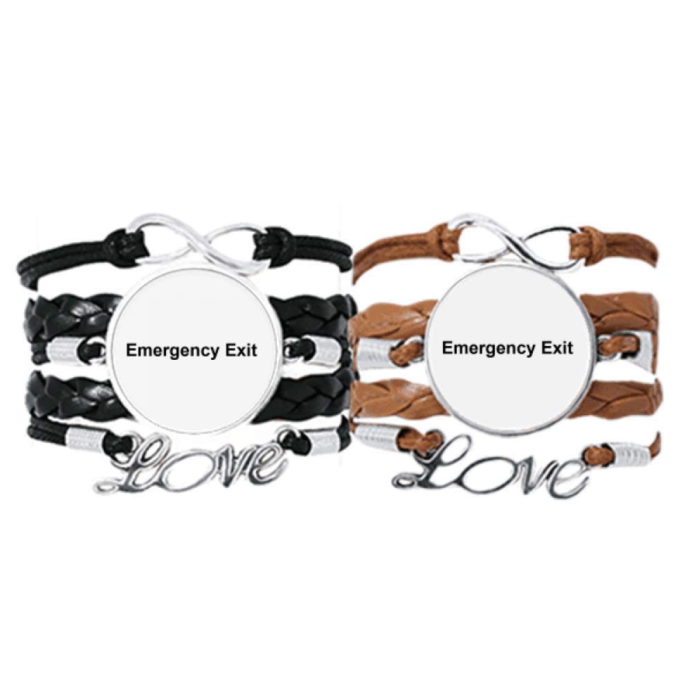BestchongEmergency Exit Black Symbol Pattern Bracelet Hand Strap Leather Rope Wristband Double Set Gift