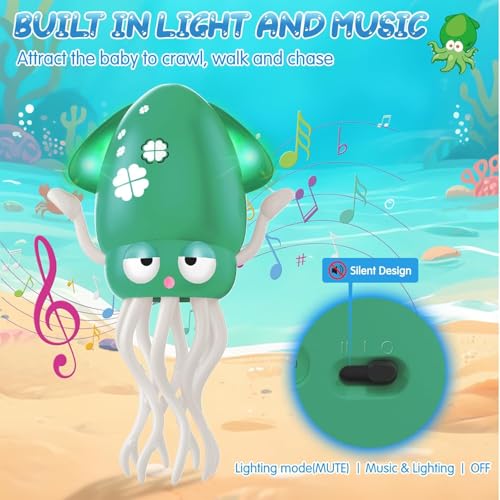 Starnearby Dancing Octopus Toy, Elektrisches Tanzender Oktopus Spielzeug, Krake Krabbelspielzeug mit Licht & Musik & Angelrute, Tummy Time Toys für Junge Mädchen (Grün)