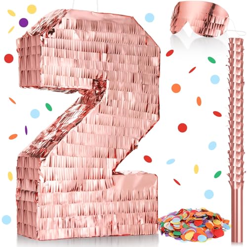Sratte Princess Piñata with Stick Blindfold Confetti Rose Gold Piñata for Girls Birthday Party Baby Shower Anniversary Celebration Decorations Supplies, 16 x 11 Inch(Number 2)