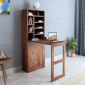 TANWAR HANDICRAFT Solid Sheesham Wood Wall Mounted Foldable Writing Study Table for Adults & Students with Storage for Home & Offic - Natural Finish