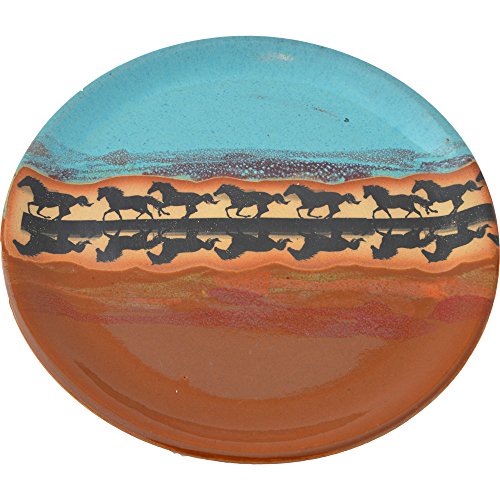 ALWAYS AZUL POTTERY Horse Reflection Salad Plate in Indian Summer Glaze - Handmade Pottery Plates - Ceramic Dinnerware - Traditional Patterned Stoneware Platter - Home Made Table Dishware For Salads