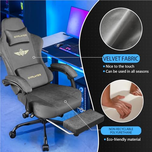 Image of GTPLAYER Gaming Chair Fabric with Pocket Spring Cushion, Big and Tall Gamings Chairs 350LBS High Back Computer Chair with Footrest for Adults Lumbar Support Swivel Game Chair for Office Dark Grey