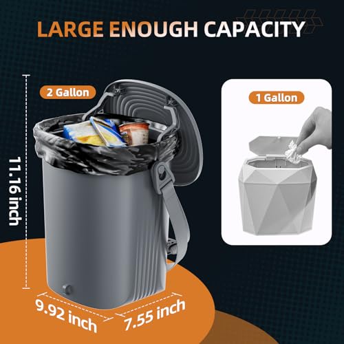 Image of 2 Gallon Silicon Car Trash Can with Lid - 100% Leak-Proof Trash Bin, Waterproof Garbage Can, Gifts for Men and Women