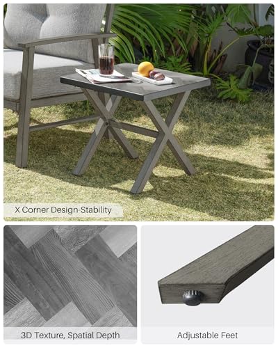 Image of Never-Rust Aluminum Outdoor Side Table, Anti-Rust Outside Patio Side Table with Resin Tabletop, Modern Weather Resistant Square Patio End Table for Yard, Garden, Poolside, Limed Oak