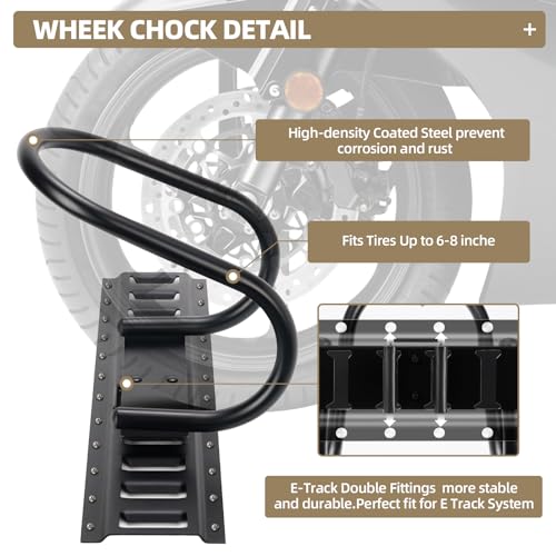 Image of 2 Pack E-Track Wheel Chock & Strap Kit|E Track Motorcycle Wheel Chock for Trailers for etrack system|E-Track Accessories for Enclosed Trailer- Supports Tire dirt bike, motorcycle for Garages and Trail