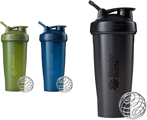BlenderBottle Botella mezcladora clásica perfecta para batidos de proteínas y antes del entrenamiento, 28 onzas (paquete de 2), musgo/musgo y azul